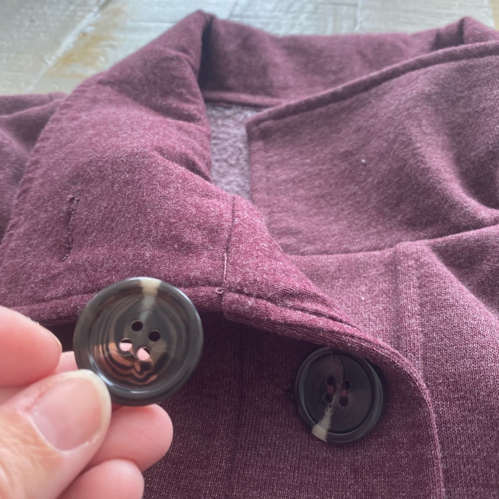 prAna Catrina organic cotton fleece jacket size Large peacoat purple burgundy - Picture 6 of 14